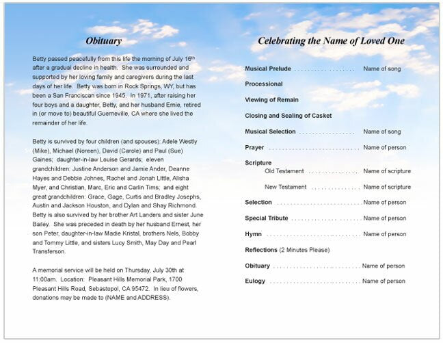 Peace Funeral Program Template.