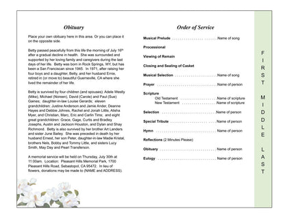 Gardenia 4-Sided Graduated Funeral Program Template.