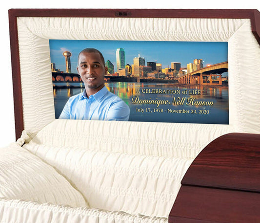 Custom Casket Panel Insert - Dallas Texas Design.