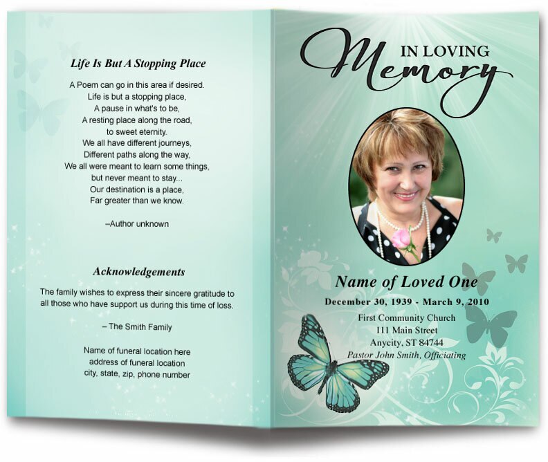 Butterfly Funeral Program Template.