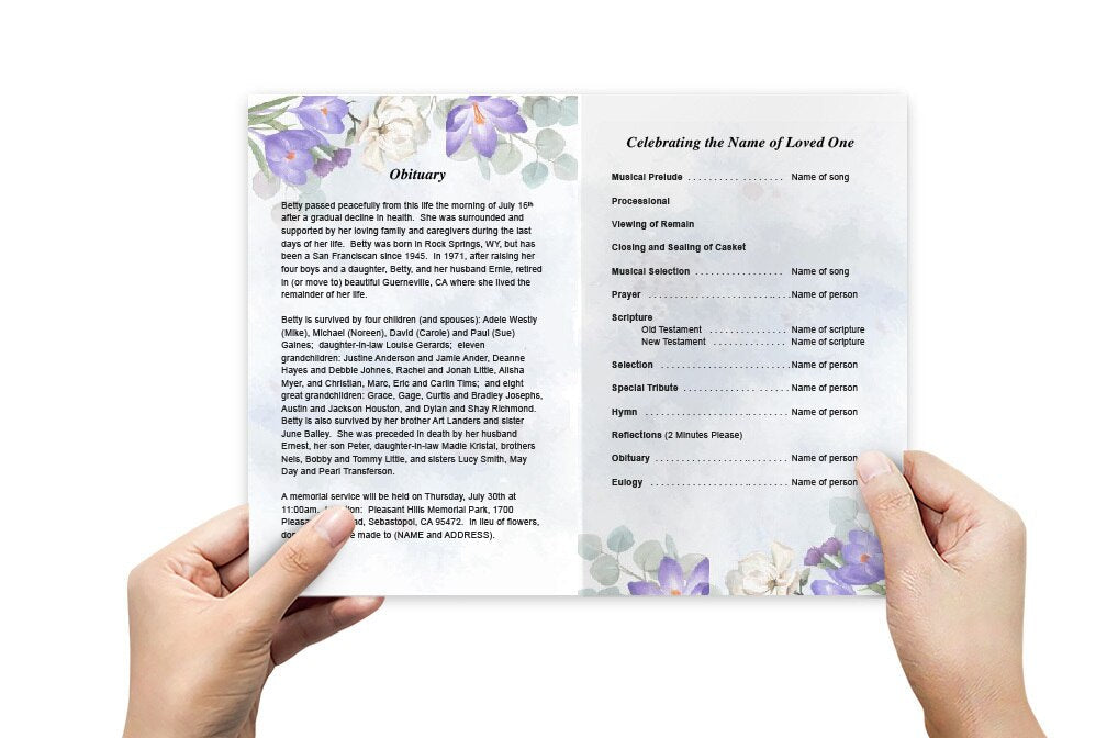 Freesia Watercolor Funeral Program Template.