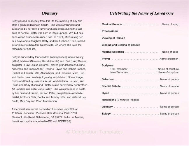 Beloved Letter Single Fold Program Template.