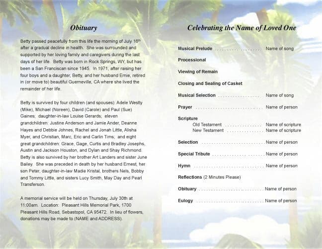 Paradise Funeral Program Template.