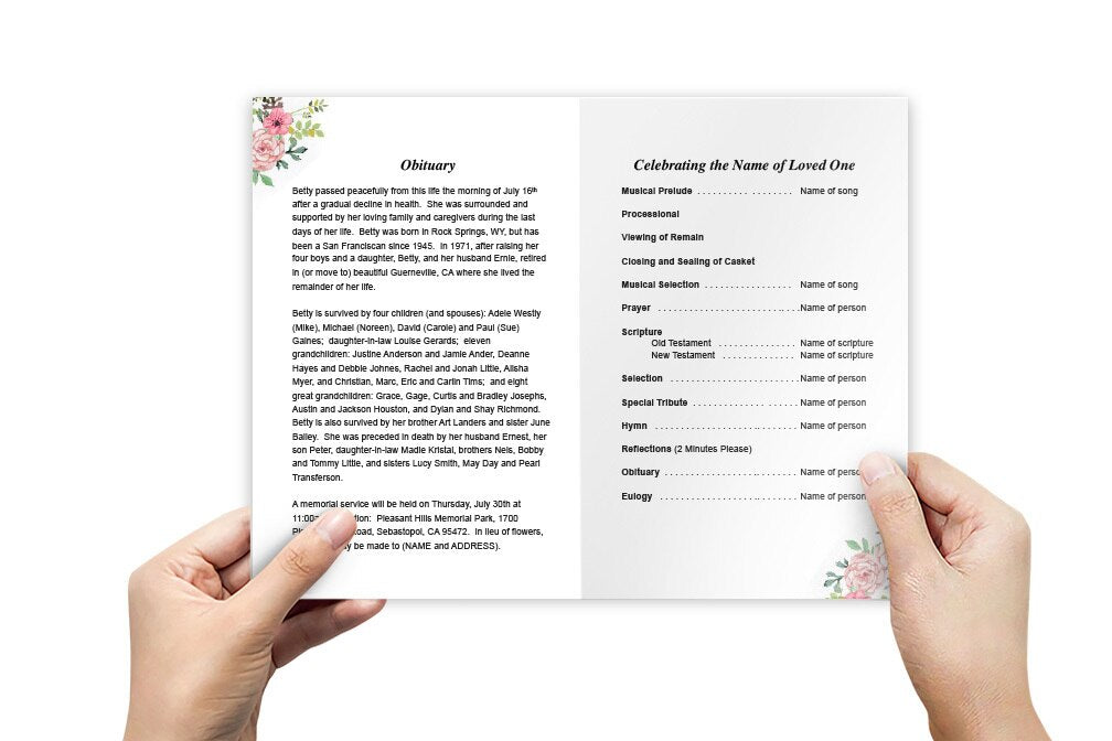 Charisma Watercolor Funeral Program Template.
