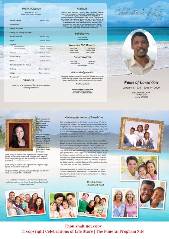Caribbean Trifold Funeral Brochure Template.