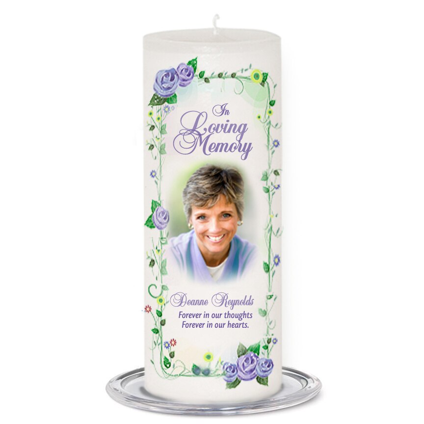 Flourish Personalized Wax Pillar Memorial Candle.