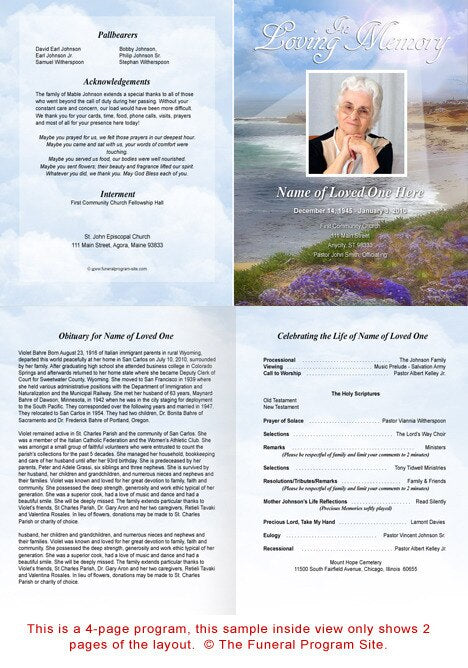 Seascape Funeral Booklet Template.