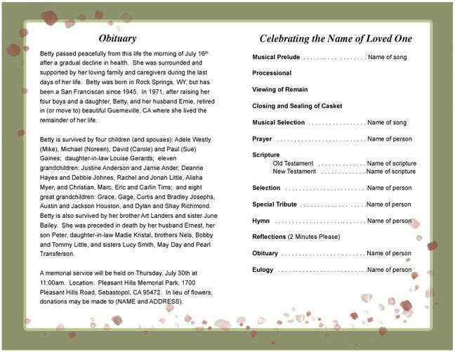 Delilah Funeral Program Template.