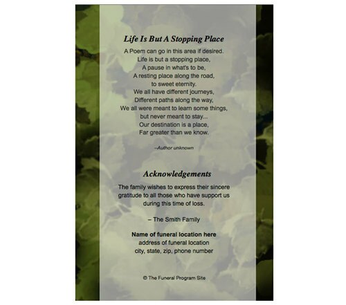 Essence Small Memorial Card Template.