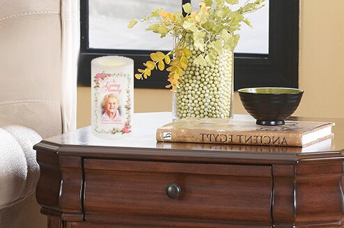Blush Personalized Flameless LED Memorial Candle.