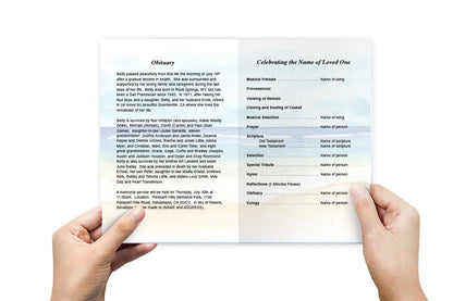Beach Watercolor Funeral Program Template.