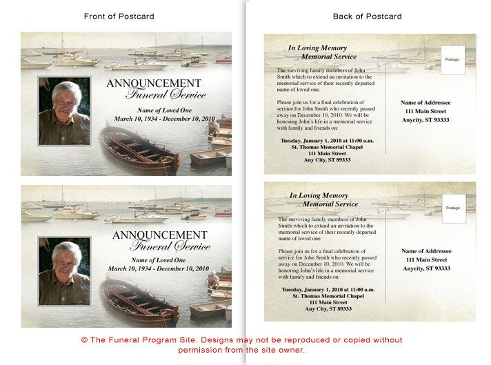 Fishing Funeral Announcement Postcard Template.