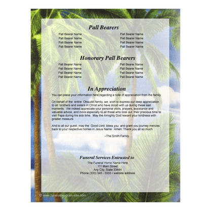 Paradise Small Memorial Card Template.