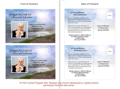 Seascape Funeral Announcement Postcard Template.