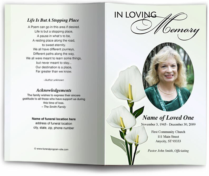 Calle Lily Funeral Program Template.