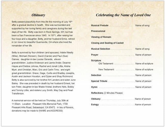 Golden Funeral Program Template.