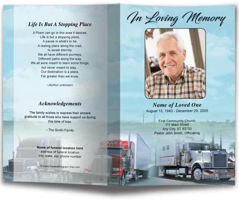 Big Rig Funeral Program Template.