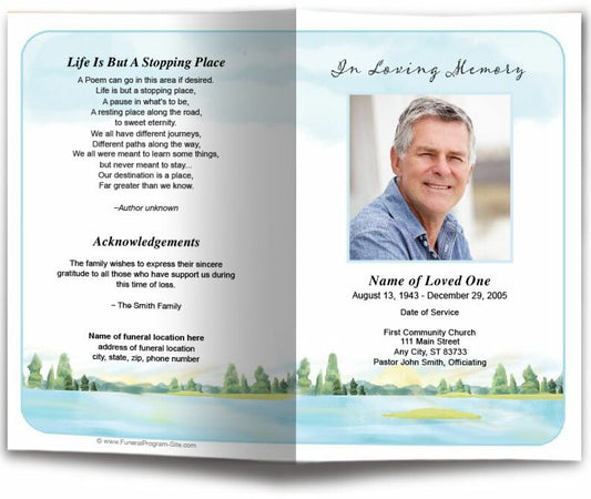 Dream Watercolor Funeral Program Template.