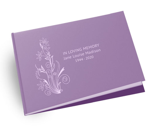 Floral Blossom Landscape Linen Funeral Guest Book.