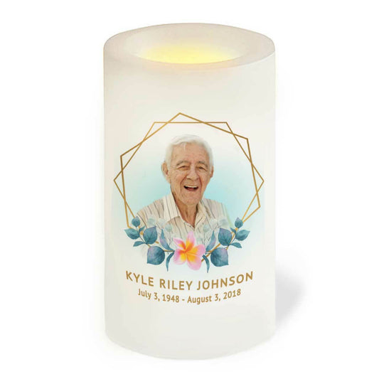 Hexagon Personalized Flameless LED Memorial Candle.