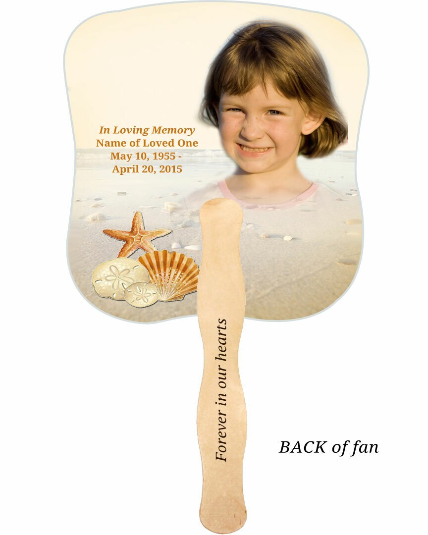 Seashore Cardstock Memorial Fan With Wooden Handle (Pack of 10).