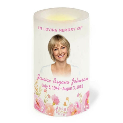 Springtime Personalized Flameless LED Memorial Candle.