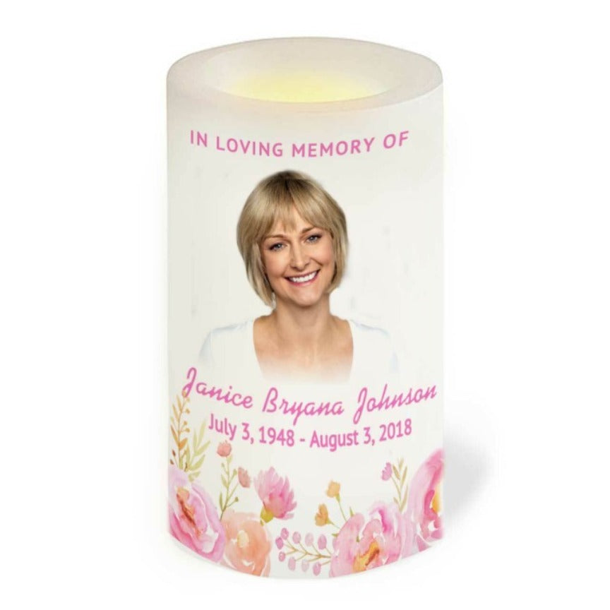 Springtime Personalized Flameless LED Memorial Candle.