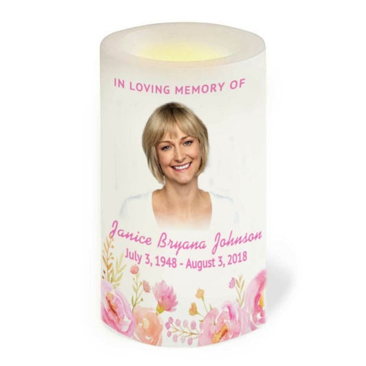 Springtime Personalized Flameless LED Memorial Candle.