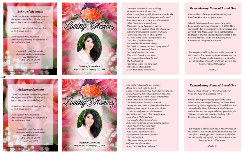 Rosy Small Memorial Card Template.