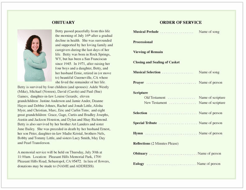 Sachet Funeral Program Template.
