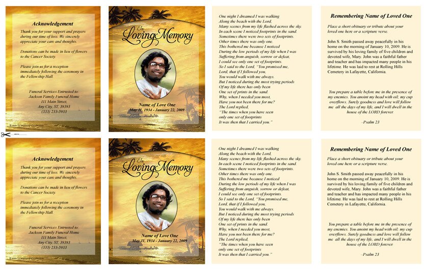 Island Small Memorial Card Template.