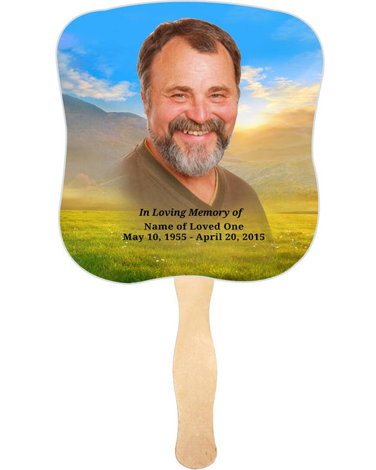 Horizon Cardstock Memorial Fan With Wooden Handle (Pack of 10).