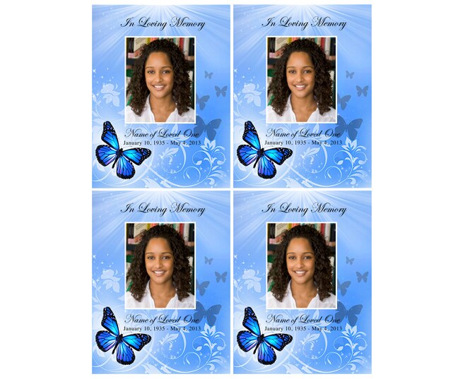 Butterfly Small Memorial Card Template.