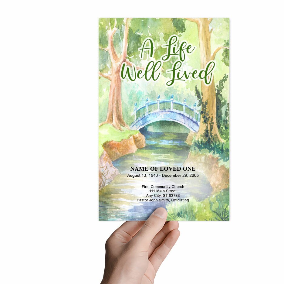 Forest Watercolor Funeral Program Template.