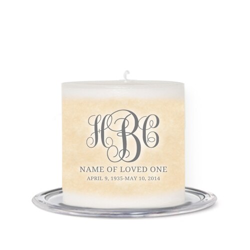 Monograms Personalized Small Wax Memorial Candle.