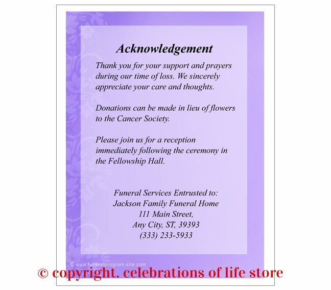 Lavender Small Memorial Card Template.