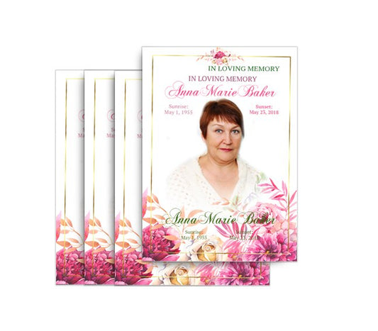 Pink Flowers Funeral Postcard Design & Print (Pack of 50).
