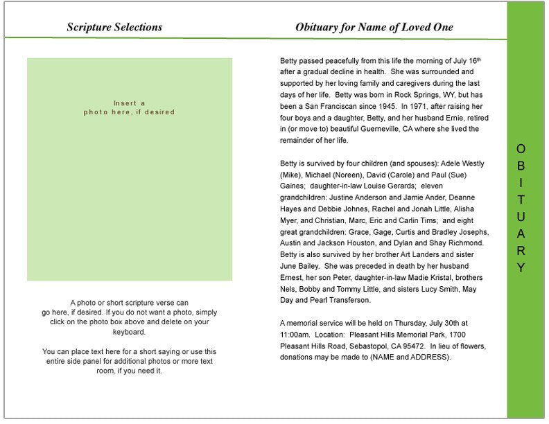Garden 8-Sided Graduated Funeral Program Template.