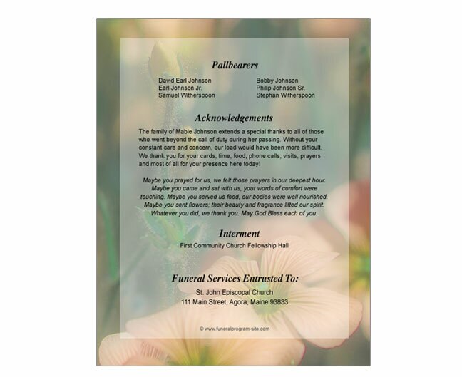 Floral Funeral Booklet Template.