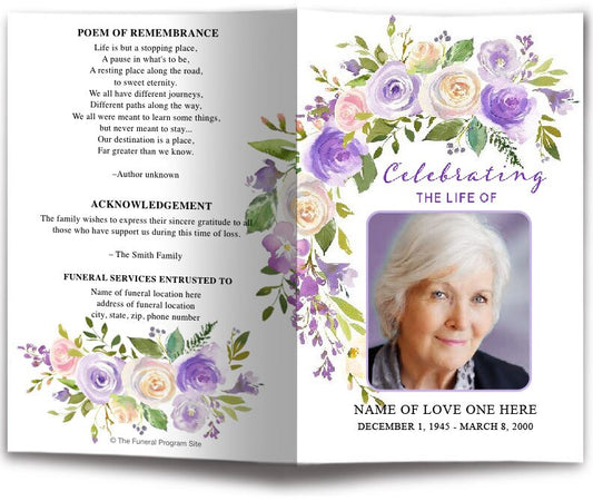 Primrose Watercolor Funeral Program Template.