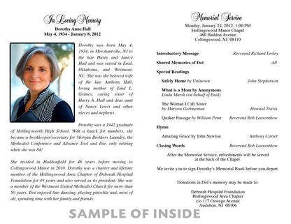 In Remembrance Funeral Program Paper (Pack of 25).