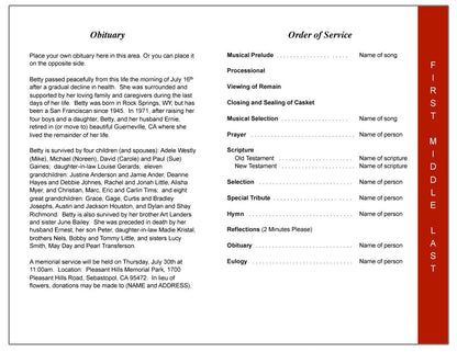 Cardinal 4-Sided Graduated Funeral Program Template.