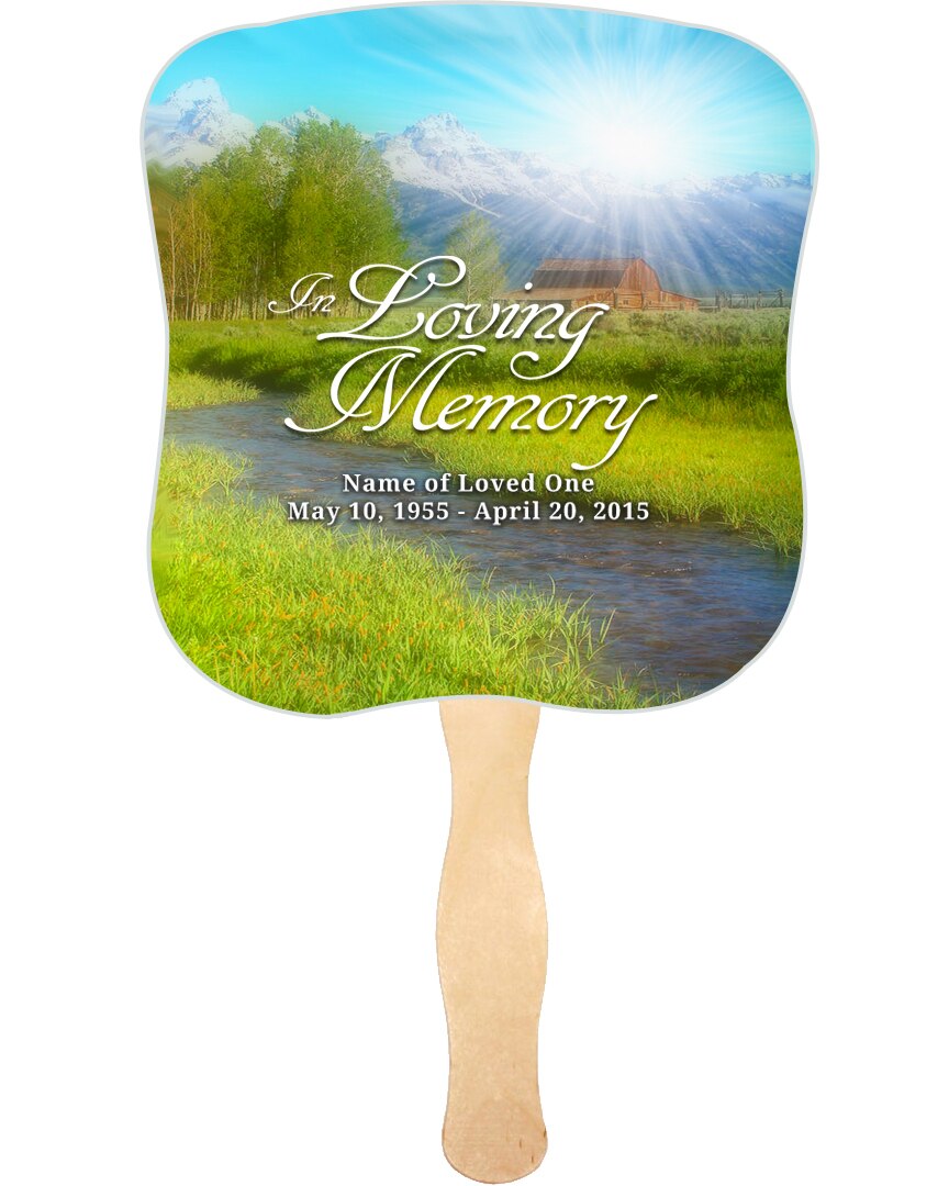 Tranquil Cardstock Memorial Fan With Wooden Handle (Pack of 10).
