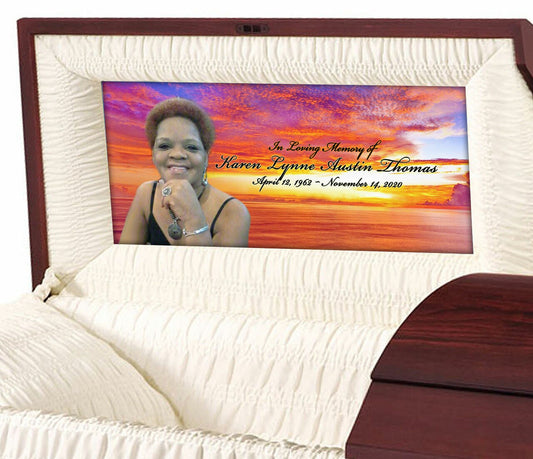 Custom Casket Panel Insert - Coral Skies Design.