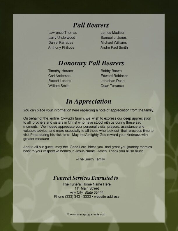 Lotus Small Memorial Card Template.