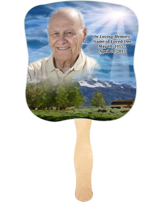 Outdoor Cardstock Memorial Fan With Wooden Handle (Pack of 10).