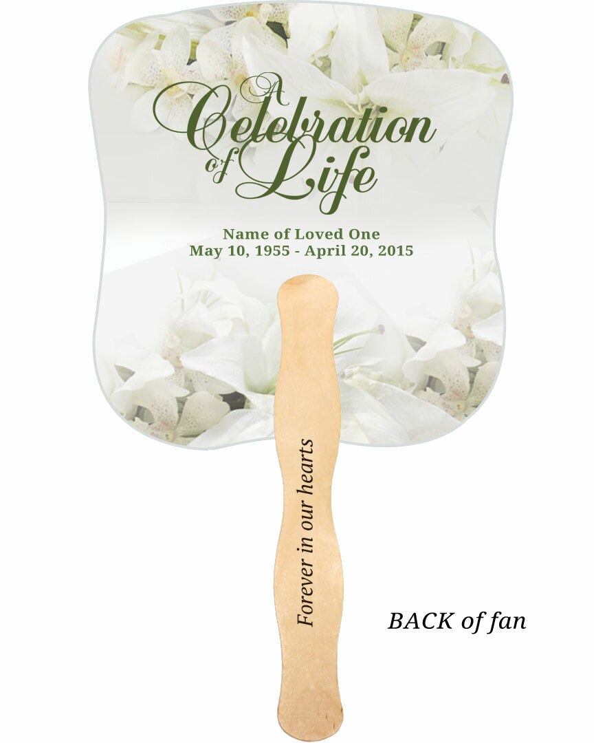 Lily Cardstock Memorial Fan With Wooden Handle (Pack of 10).
