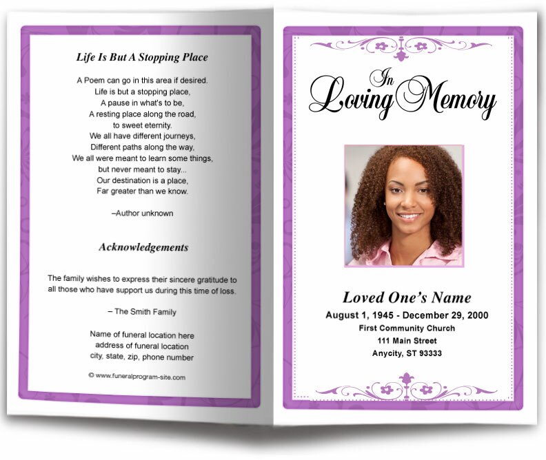 Fuschia Funeral Program Template.