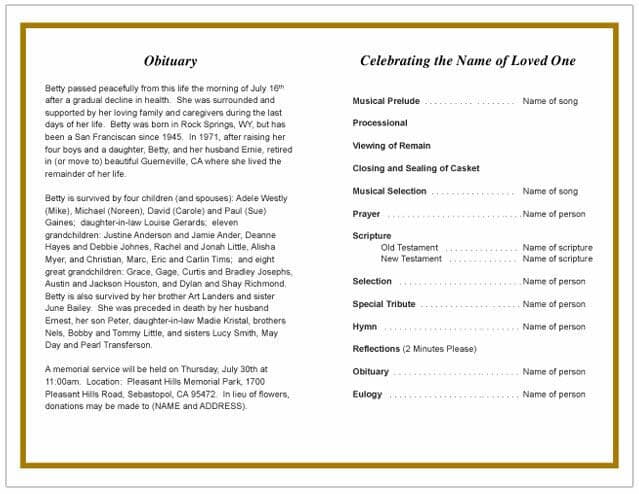 Wooden Funeral Program Template.