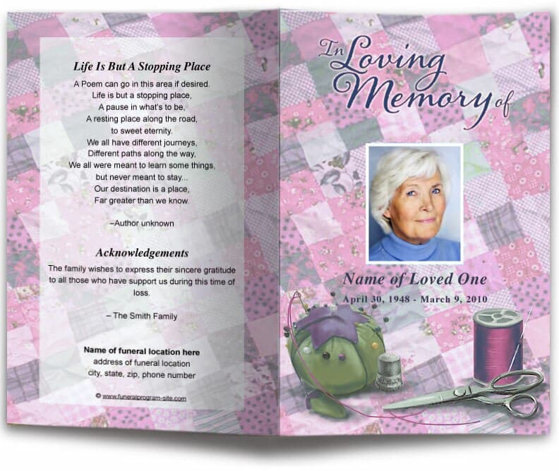 Quilt Funeral Program Template.